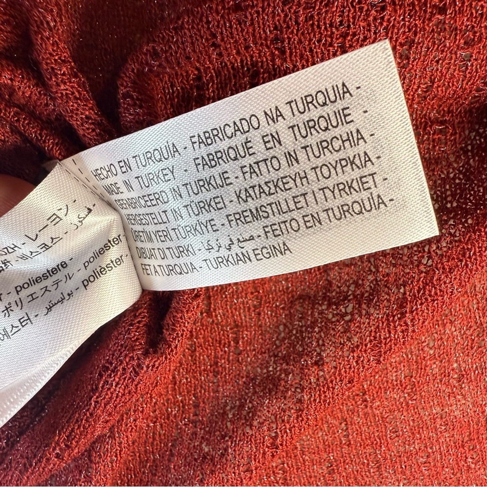 NWOT ZARA Large Rust Red One Shoulder Ruched Long Sleeve Lightweight Cocktail - Picture 9 of 13